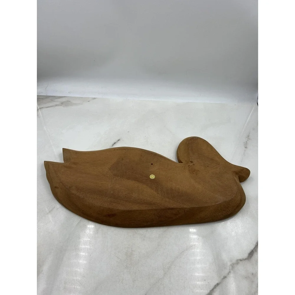 Vintage Wooden Duck Serving Tray 3 Section Nut Dish Hand Carved Philippines Wood